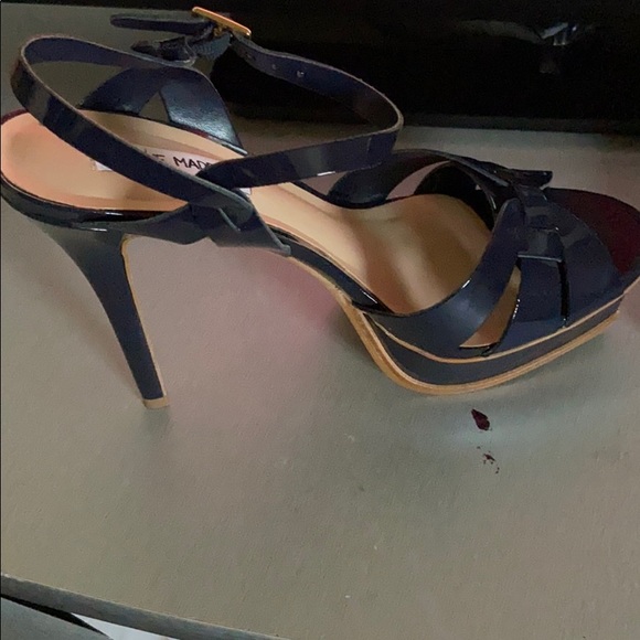 A navy blue Steve Madden high heel shoe. - Picture 5 of 8